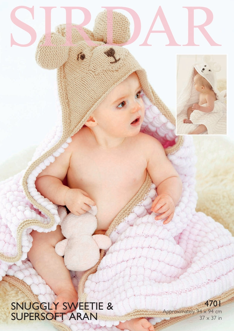 Sirdar Hooded Blanket Knitting Pattern in Snuggly Sweetie and Supersoft Aran 4701P PDF DOWNLOAD