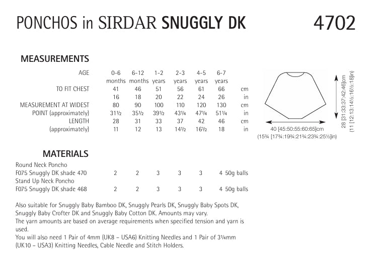 Sirdar Ponchos Knitting Pattern in Snuggly DK 4702P PDF DOWNLOAD