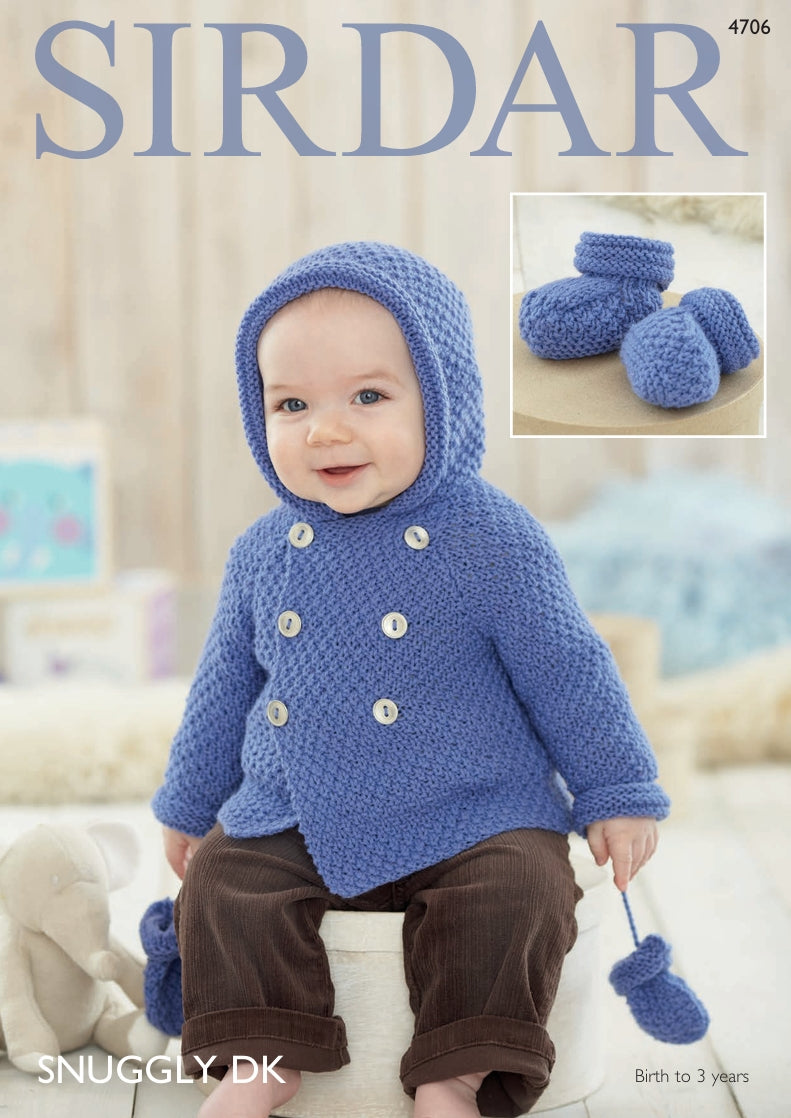 Sirdar Baby Boy Coat, Mittens and Bootees Knitting Pattern in Snuggly DK 4706P PDF DOWNLOAD