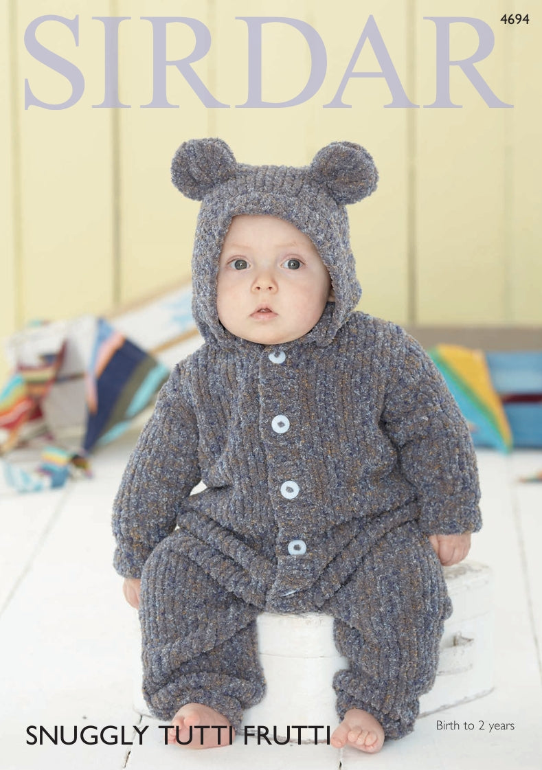 Sirdar Hooded Onesie Knitting Pattern in Snuggly Tutti Frutti 4694P PDF DOWNLOAD