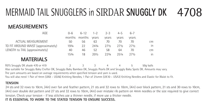 Sirdar Mermaid Tail Snugglers Knitting Pattern in Snuggly DK 4708P PDF DOWNLOAD