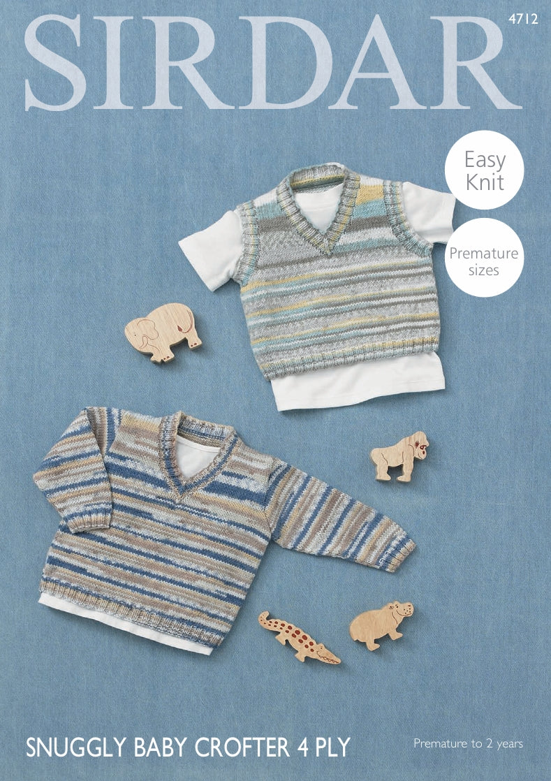 Sirdar V Neck Sweater and Tank Top Knitting Pattern in Snuggly Baby Crofter 4ply 4712P PDF DOWNLOAD