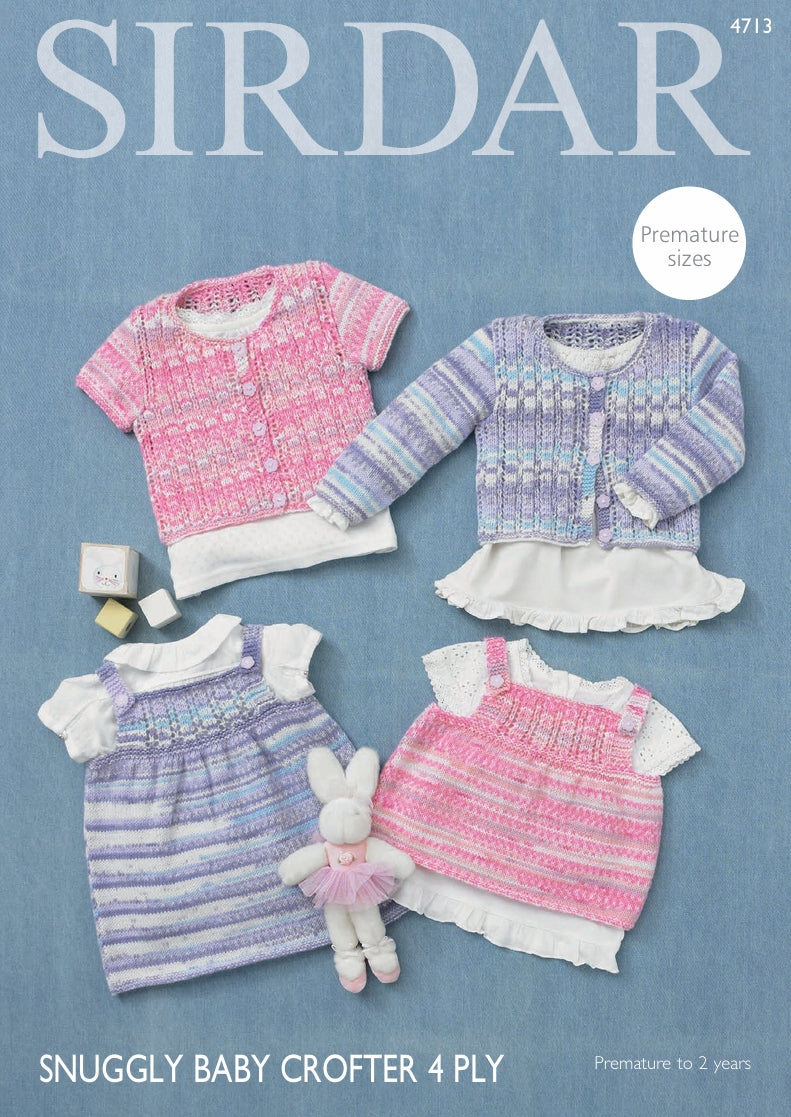 Sirdar Cardigans, Angel Top and Dress Knitting Pattern in Snuggly Baby Crofter 4ply 4713P PDF DOWNLOAD