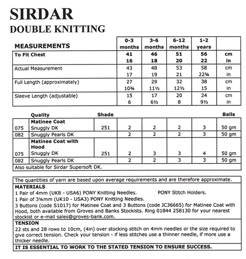 Sirdar Matinee Coats Knitting Pattern in Snuggly DK 1579P PDF DOWNLOAD