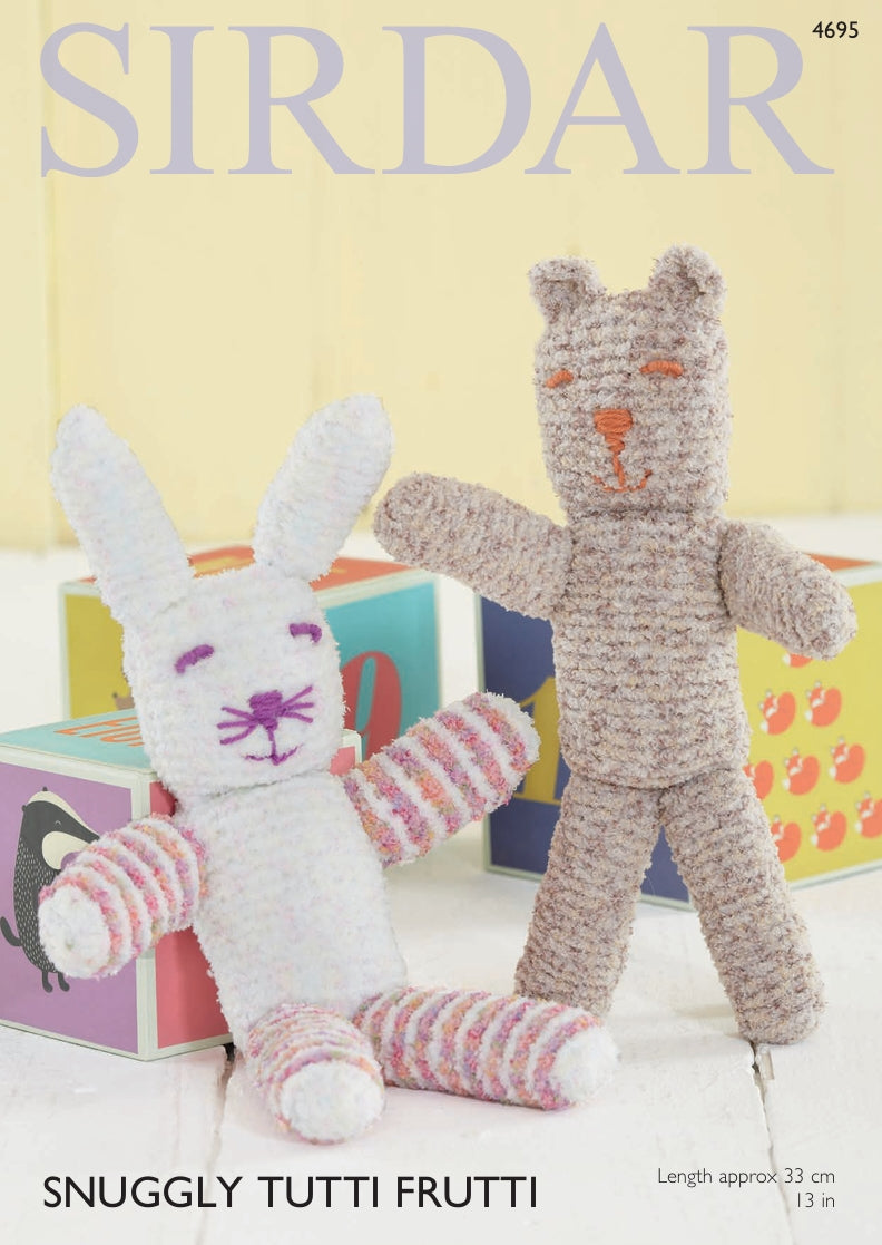 Sirdar Bear and Rabbit Knitting Pattern in Snuggly Tutti Frutti 4695P PDF DOWNLOAD