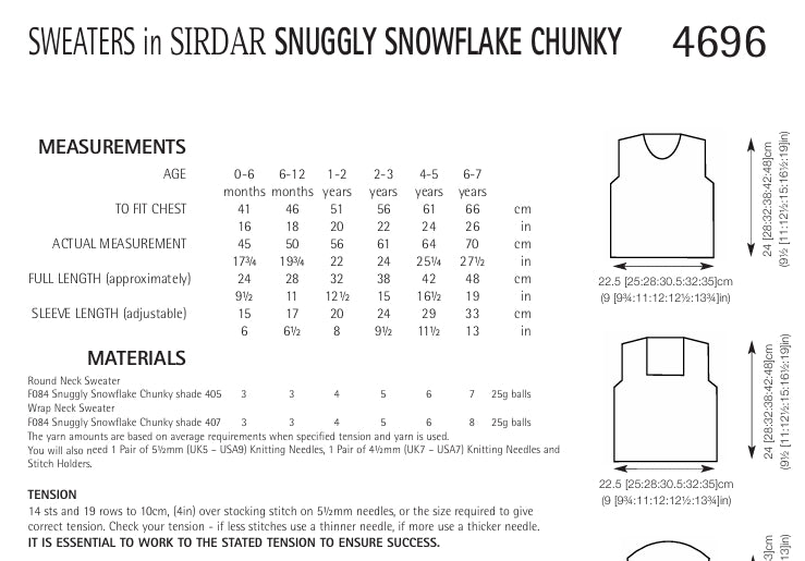 Sirdar Sweaters Knitting Pattern in Snuggly Snowflake Chunky 4696P PDF DOWNLOAD
