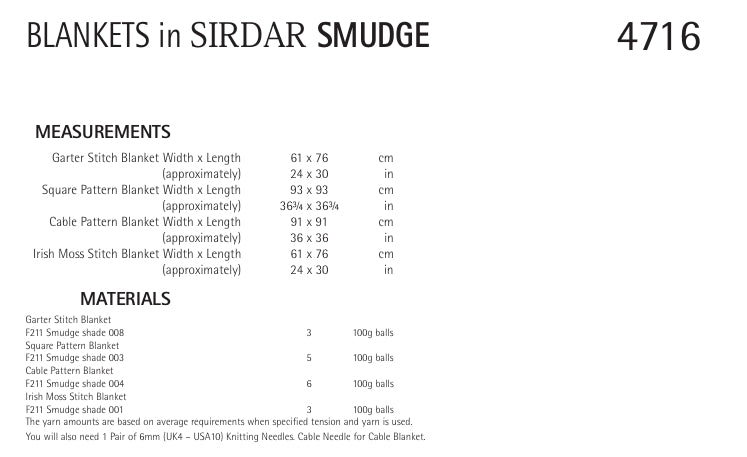 Sirdar Blankets Knitting Pattern in Sirdar Smudge 4716P PDF DOWNLOAD