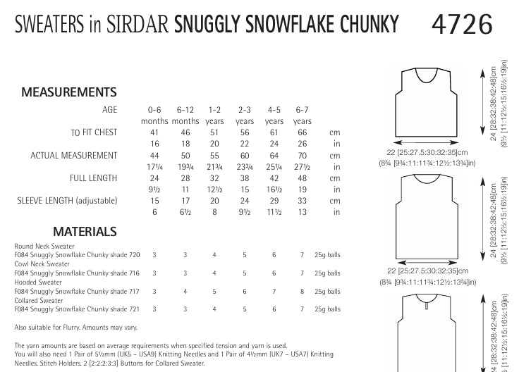 Sirdar Sweaters Knitting Pattern in Sirdar Snuggly Snowflake Chunky 4726P PDF DOWNLOAD