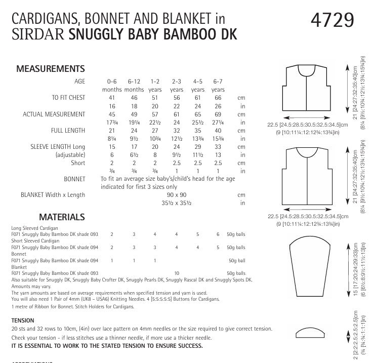 Sirdar Cardigans, Bonnet and Blanket Knitting Pattern in Sirdar Snuggly Baby Bamboo DK 4729P PDF DOWNLOAD