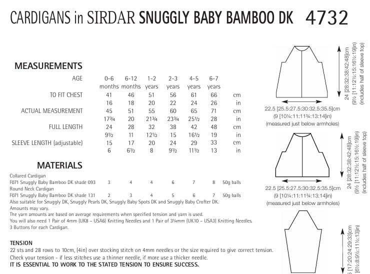 Sirdar Cardigans Knitting Pattern in Sirdar Snuggly Baby Bamboo DK 4732P PDF DOWNLOAD