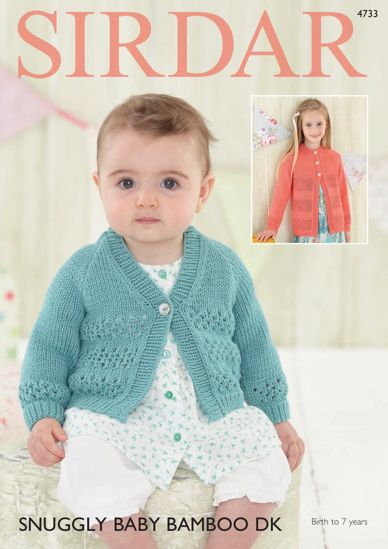 Sirdar V Neck and Round Neck Cardigans Knitting Pattern in Sirdar Snuggly Baby Bamboo DK 4733P PDF DOWNLOAD
