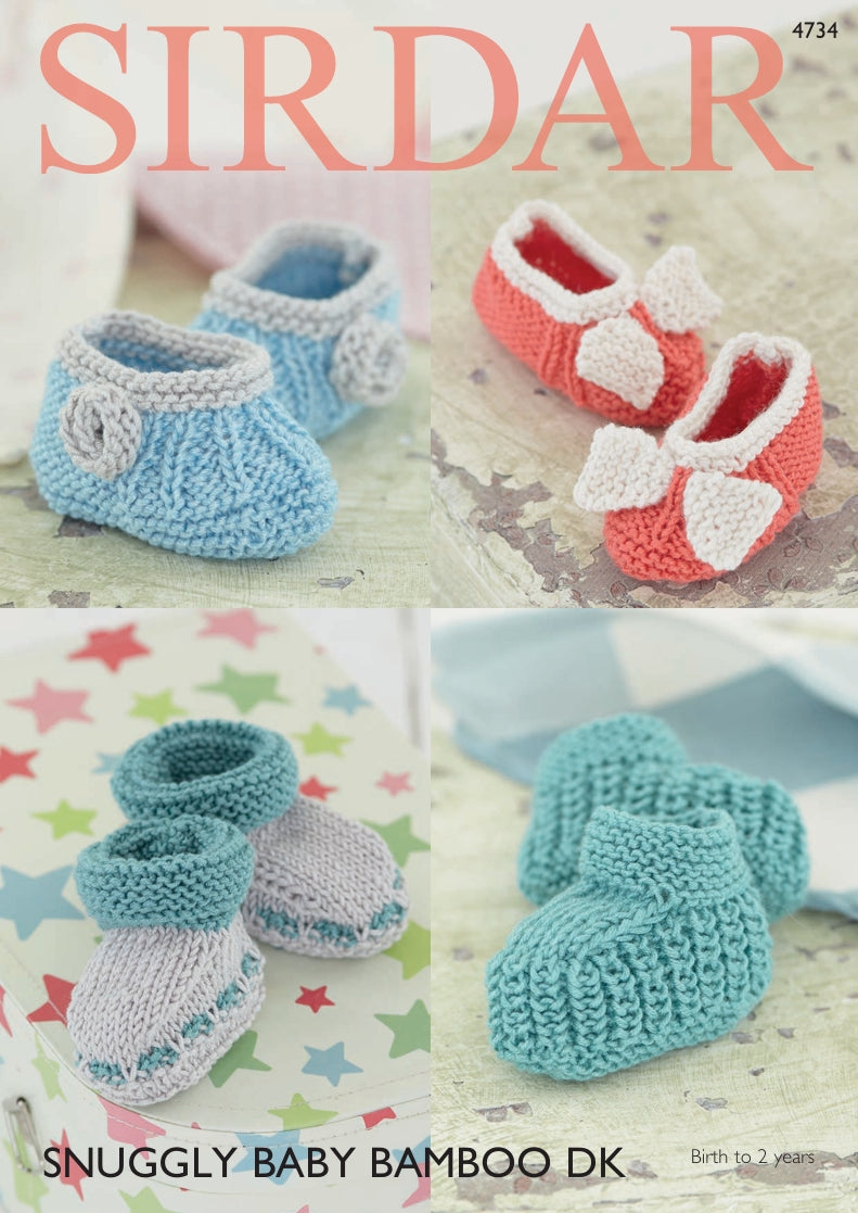 Sirdar Bootees and Shoes Knitting Pattern in Sirdar Snuggly Baby Bamboo DK 4734P PDF DOWNLOAD