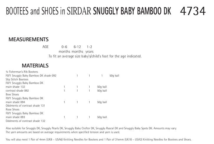 Sirdar Bootees and Shoes Knitting Pattern in Sirdar Snuggly Baby Bamboo DK 4734P PDF DOWNLOAD