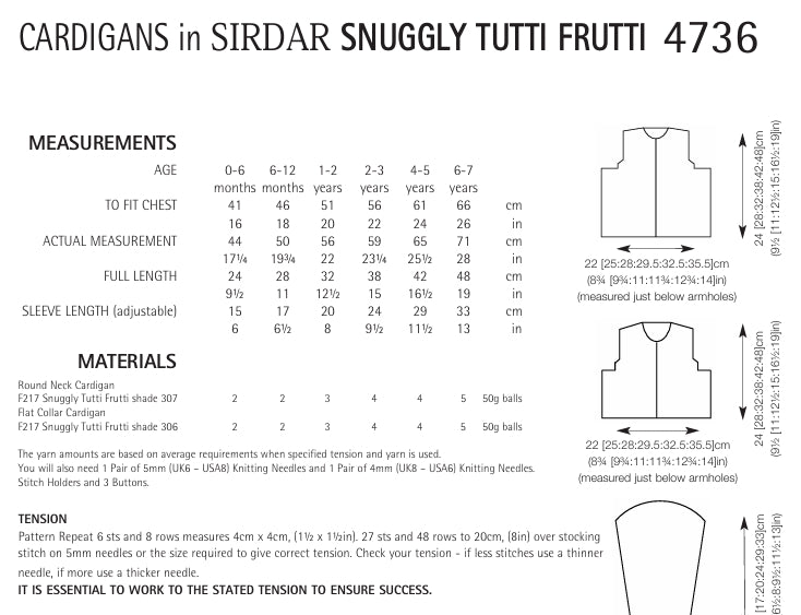 Sirdar Cardigans Knitting Pattern in Sirdar Snuggly Tutti Frutti 4736P PDF DOWNLOAD