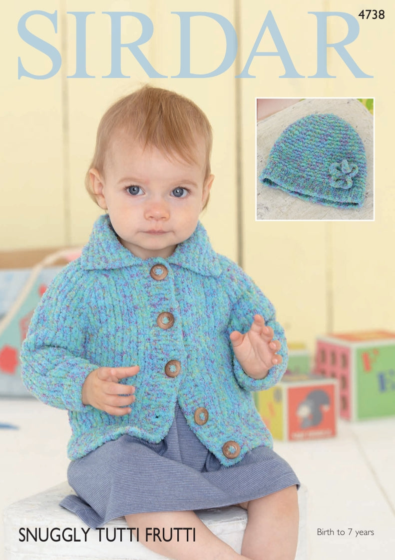Sirdar Cardigan and Hat Knitting Pattern in Sirdar Snuggly Tutti Frutti 4738P PDF DOWNLOAD