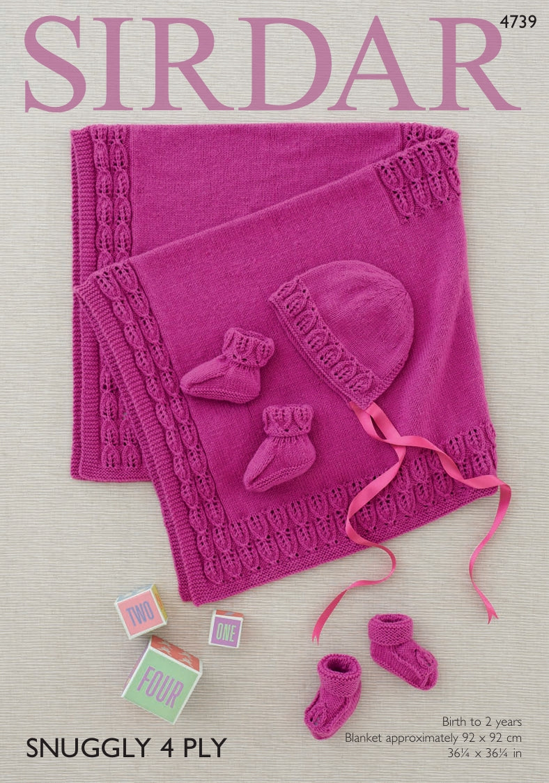 Sirdar Blanket, Bonnet and Bootees Knitting Pattern in Sirdar Snuggly 4ply 4739P PDF DOWNLOAD