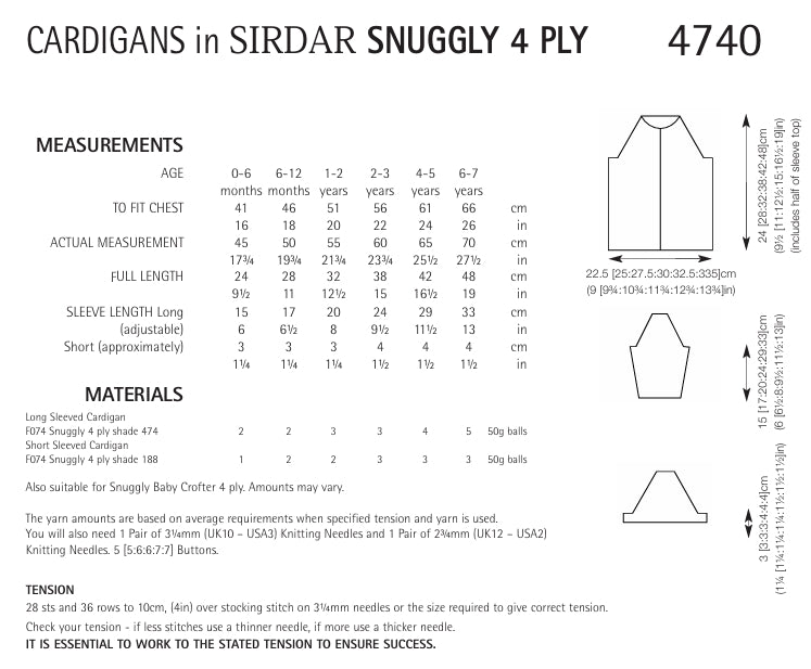 Sirdar Cardigans Knitting Pattern in Sirdar Snuggly 4ply 4740P PDF DOWNLOAD