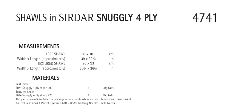 Sirdar Shawls Knitting Pattern in Sirdar Snuggly 4ply 4741P PDF DOWNLOAD