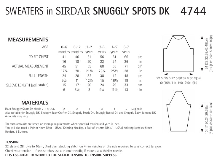Sirdar Sweaters Knitting Pattern in Sirdar Snuggly Spots DK 4744P PDF DOWNLOAD