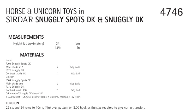 Sirdar Horse and Unicorn Toys Crochet Pattern in Sirdar Snuggly Spots and Snuggly DK 4746P PDF DOWNLOAD