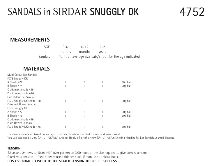 Sirdar Sandals Crochet Pattern in Sirdar Snuggly DK 4752P PDF DOWNLOAD