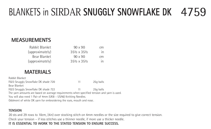 Sirdar Blankets Knitting Pattern in Sirdar Snuggly Snowflake DK 4759P PDF DOWNLOAD