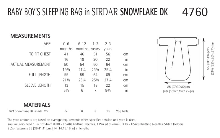 Sirdar Baby Boys Sleeping Bag Knitting Pattern in Sirdar Snuggly Snowflake DK 4760P PDF DOWNLOAD