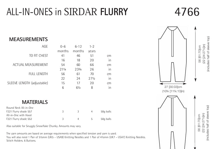 Sirdar All-in-Ones Knitting Pattern in Sirdar Flurry 4766P PDF DOWNLOAD