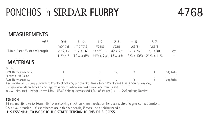 Sirdar Ponchos Knitting Pattern in Sirdar Flurry 4768P PDF DOWNLOAD