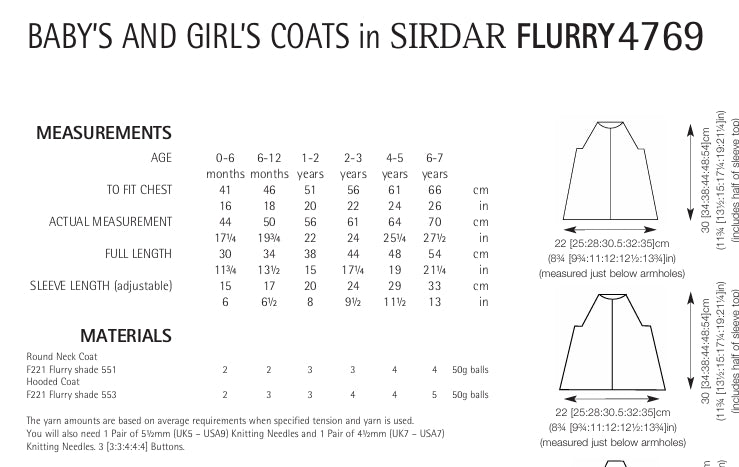 Sirdar Baby and Girls Coats Knitting Pattern in Sirdar Flurry 4769P PDF DOWNLOAD
