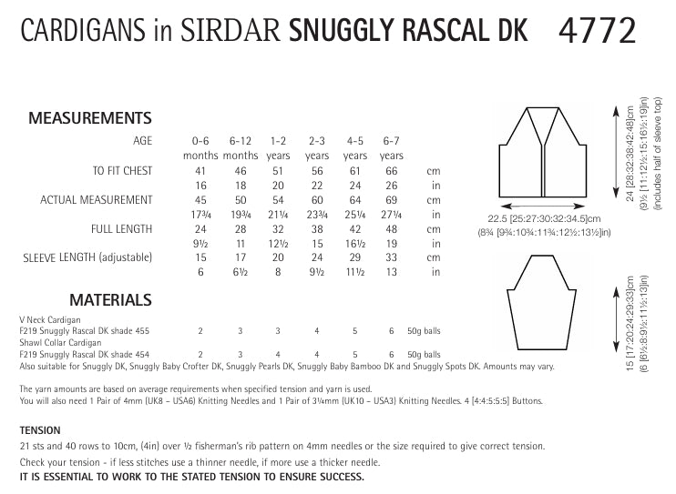 Sirdar Cardigans Knitting Pattern in Sirdar Snuggly Rascal DK 4772P PDF DOWNLOAD