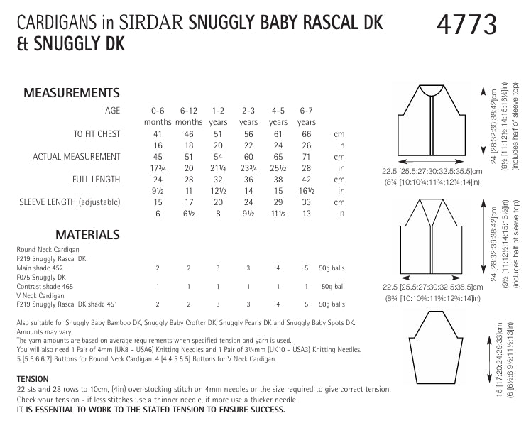 Sirdar Cardigans Knitting Pattern in Sirdar Snuggly Baby Rascal DK and Snuggly DK 4773P PDF DOWNLOAD