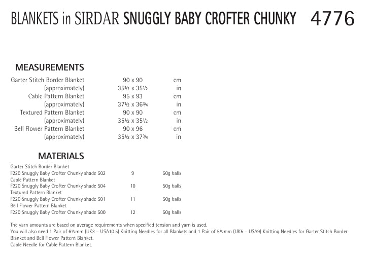 Sirdar Blankets Knitting Pattern in Sirdar Snuggly Baby Crofter Chunky 4776P PDF DOWNLOAD