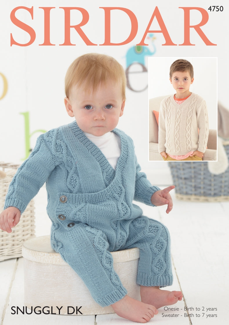 Sirdar Baby Boys Onesie and Boys V Neck Sweater Knitting Pattern in Sirdar Snuggly DK 4750P PDF DOWNLOAD