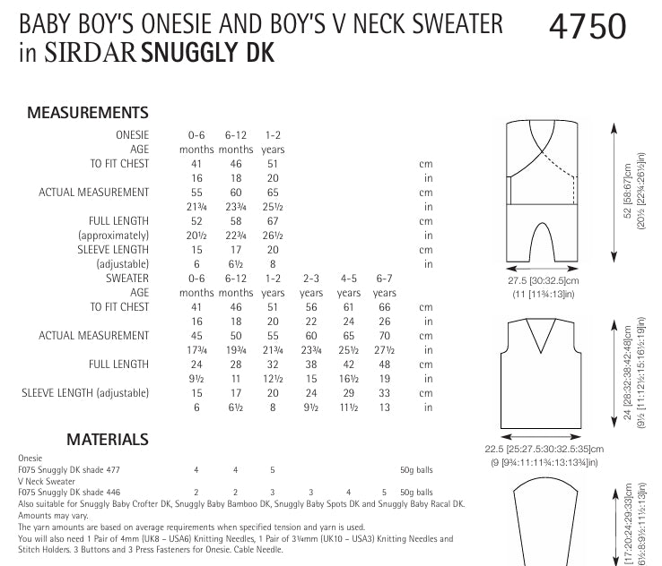 Sirdar Baby Boys Onesie and Boys V Neck Sweater Knitting Pattern in Sirdar Snuggly DK 4750P PDF DOWNLOAD