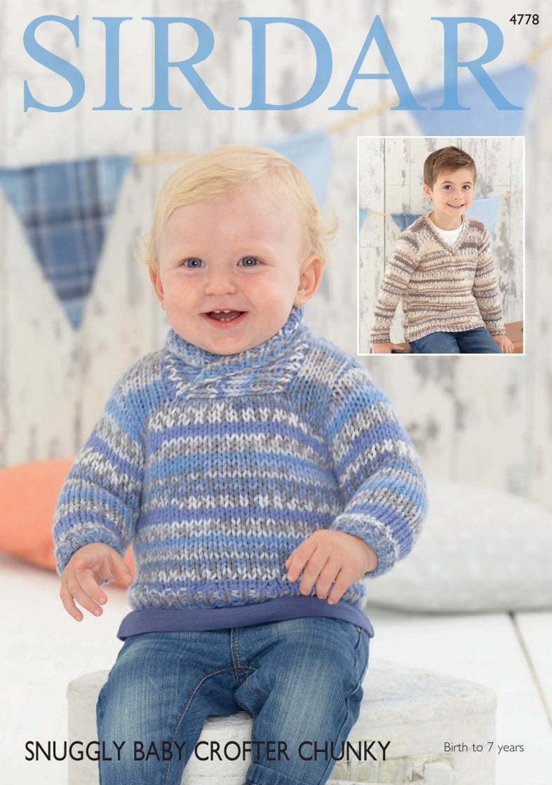 Sirdar Baby Boy and Boys Sweaters Knitting Pattern in Sirdar Snuggly Baby Crofter Chunky 4778P PDF DOWNLOAD