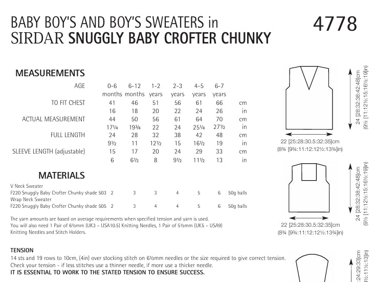 Sirdar Baby Boy and Boys Sweaters Knitting Pattern in Sirdar Snuggly Baby Crofter Chunky 4778P PDF DOWNLOAD