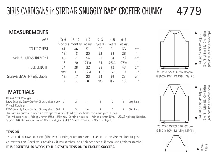 Sirdar Girls Cardigans Knitting Pattern in Sirdar Snuggly Baby Crofter Chunky 4779P PDF DOWNLOAD