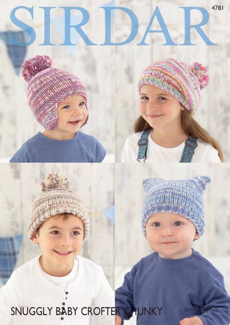Sirdar Hats Knitting Pattern in Sirdar Snuggly Baby Crofter Chunky 4781P PDF DOWNLOAD