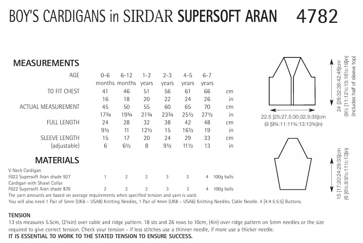 Sirdar Boys Cardigans Knitting Pattern in Sirdar Supersoft Aran 4782P PDF DOWNLOAD