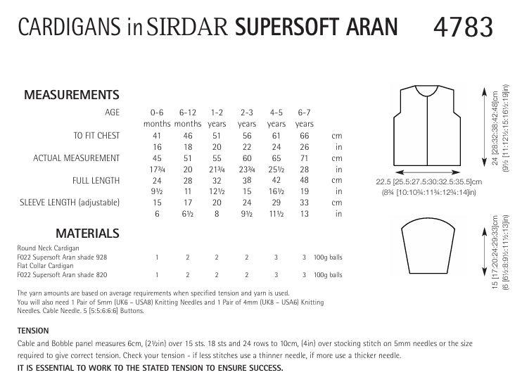 Sirdar Cardigans Knitting Pattern in Sirdar Supersoft Aran 4783P PDF DOWNLOAD
