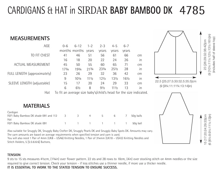 Sirdar Cardigans and Hat Knitting Pattern in Sirdar Baby Bamboo DK 4785P PDF DOWNLOAD