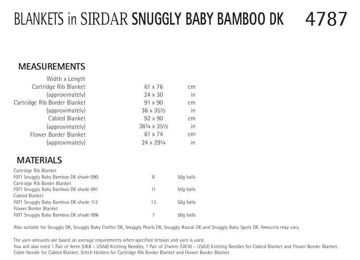Sirdar Blankets Knitting Pattern in Snuggly Baby Bamboo DK 4787P PDF DOWNLOAD