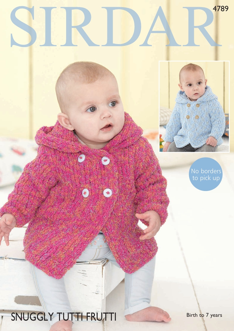 Sirdar Hooded Jacket Knitting Pattern in Snuggly Tutti Frutti 4789P PDF DOWNLOAD