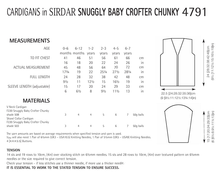 Sirdar Cardigans Knitting Pattern in Snuggly Baby Crofter Chunky 4791P PDF DOWNLOAD