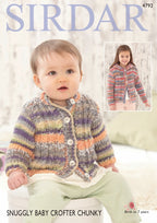 Sirdar Round Neck Cardigan and Hooded Cardigan Knitting Pattern in Snuggly Baby Crofter Chunky 4792P PDF DOWNLOAD