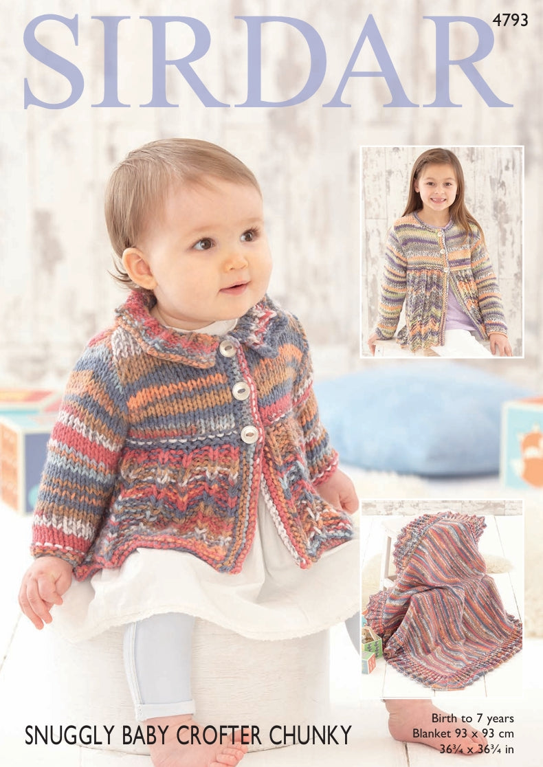 Sirdar Baby Girls and Girls Coat and Blanket Knitting Pattern in Snuggly Baby Crofter Chunky 4793P PDF DOWNLOAD