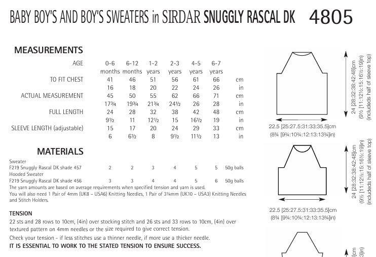 Sirdar Boys Sweaters Knitting Pattern in Snuggly Rascal DK 4805P PDF DOWNLOAD