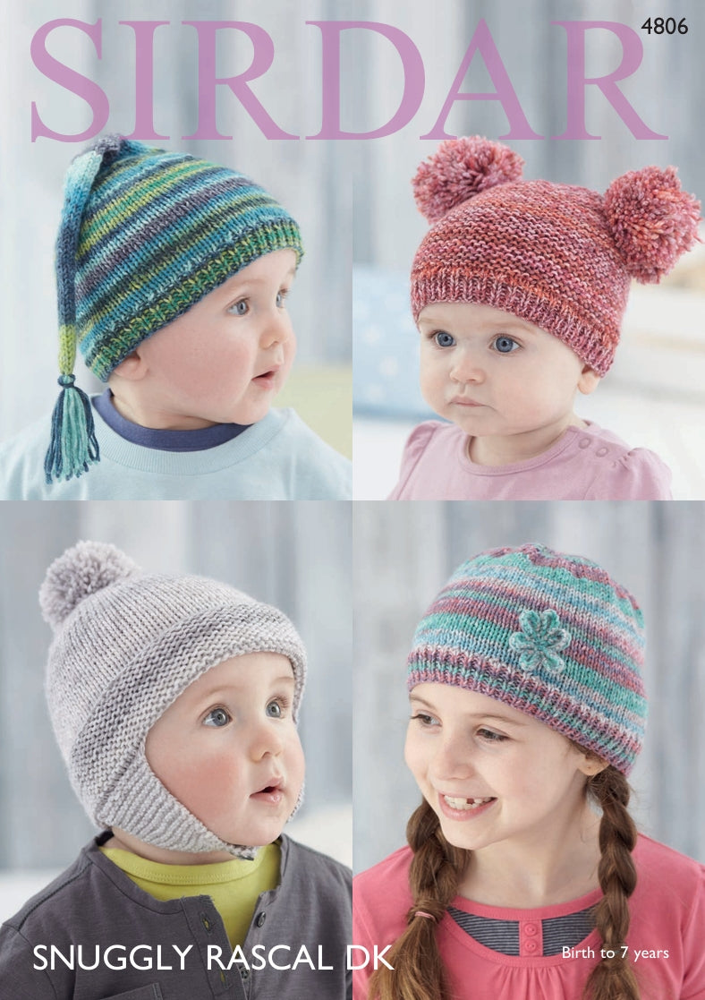 Sirdar Hats Knitting Pattern in Snuggly Rascal DK 4806P PDF DOWNLOAD