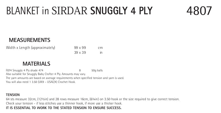 Sirdar Blanket Crochet Pattern in Snuggly 4ply 4807P PDF DOWNLOAD